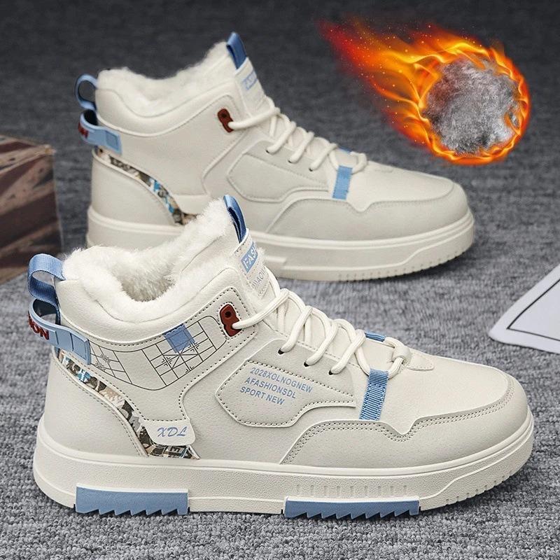 Fashion Winter Men's Shoes Plus Velvet Warm Snow Boots Fashion High Top Boots Lightweight Pu Leather Casual Boot Plush Warm Cotton Boots