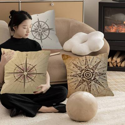 Retro Compass Map World Map Cushion Cover Pillow Cover Decor Pillowcase Printed Cushion Case for Couch