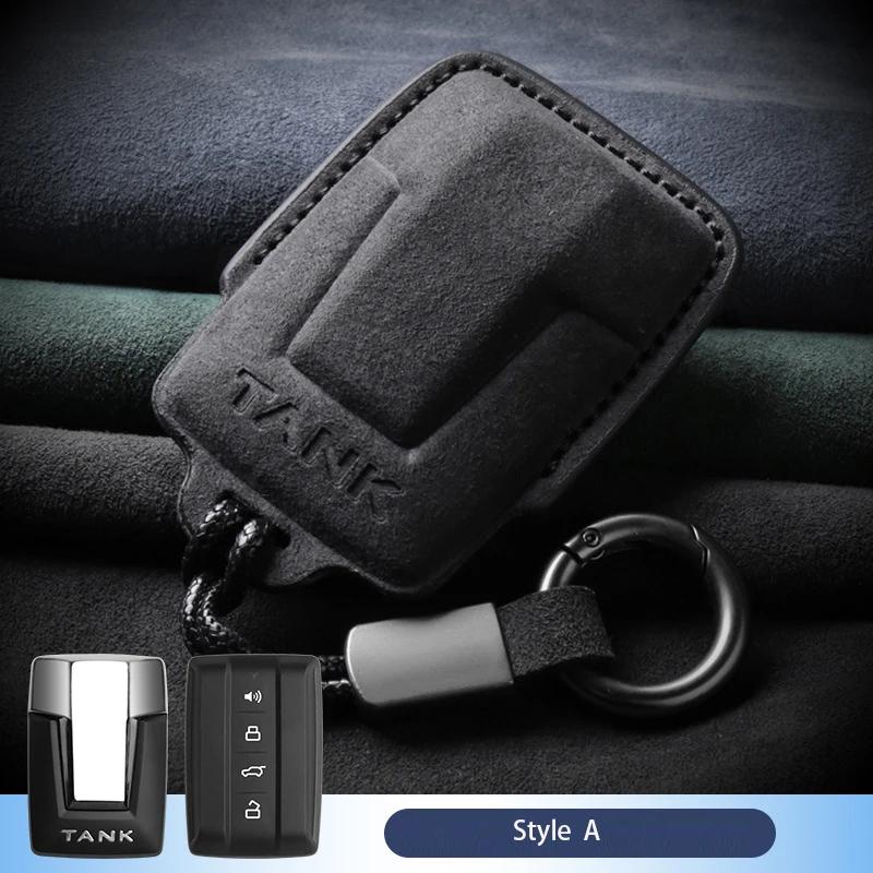 Étui en Cuir Daim pour Clé de Voiture pour Great Wall Gwm Wey Tank 300 500 Tank300 Tank500 Sans Clé Accessoires de Voiture de Haute Qualité
