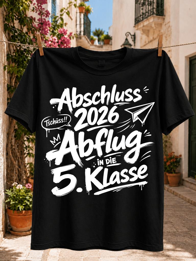 Abschluss 2026 Abflug in die 5 Klasse brush school celebration art Tee with Tschuess lettering and Unisex All TShirt