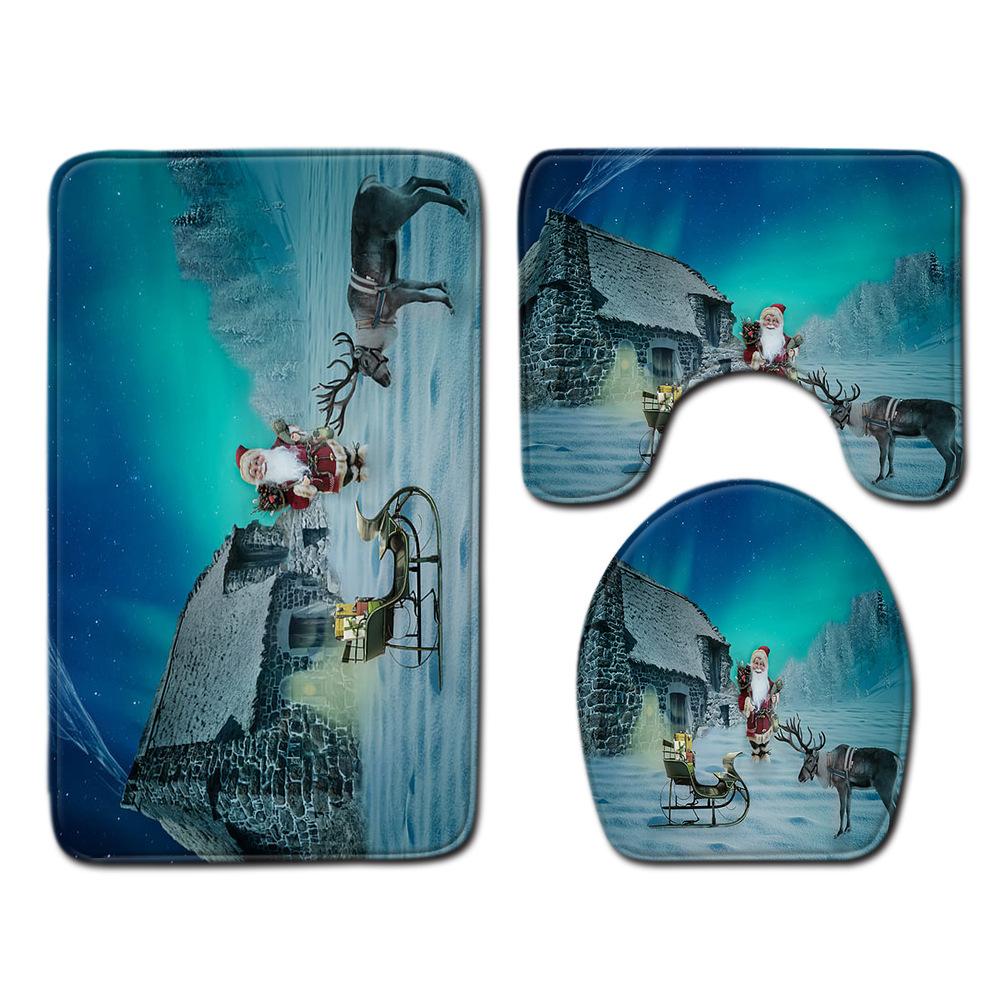 

Christmas Bathroom Floor Mat Toilet Three-Piece Set 45cmx75cm