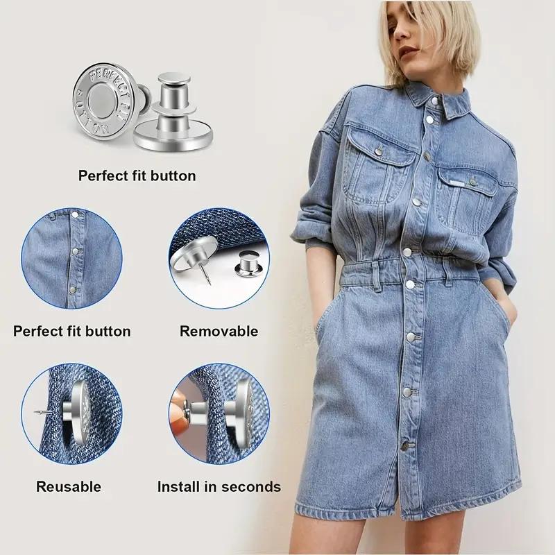 6pcs-Adjustable Detachable Jeans Button Sew Free Vintage Metal Button Garment Button Accessory I-button