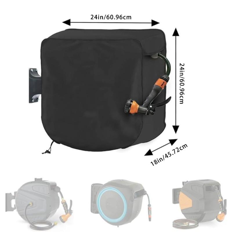 Hose Reel Cart Cover Black Waterproof Standing Water Hose Reel Protective Cover Furniture Replacement for Outdoor