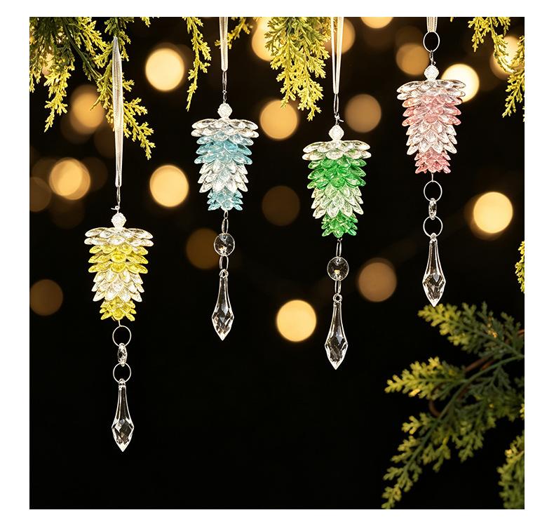 Christmas decoration acrylic pine cone hanging ornament, simulated pine cone pendant, transparent crystal small tree decoration, suitable
