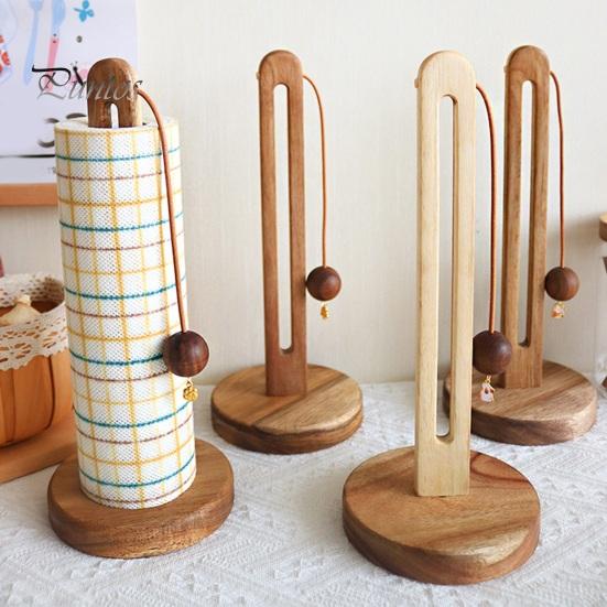 Kitchen Countertop Paper Towel Holder with Anti-Slip Weighted Wooden Base Easy To Install Standing Paper Towel Roll Stand