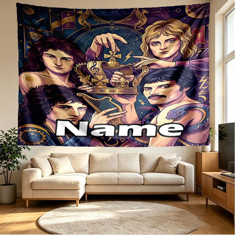 Custom Name Personalized Queen (band) Print Tapestry, Wall Art Decor, Bedroom, Dorm, Apartment, LivingRoom, Party Backdrop, Gift for Birthday