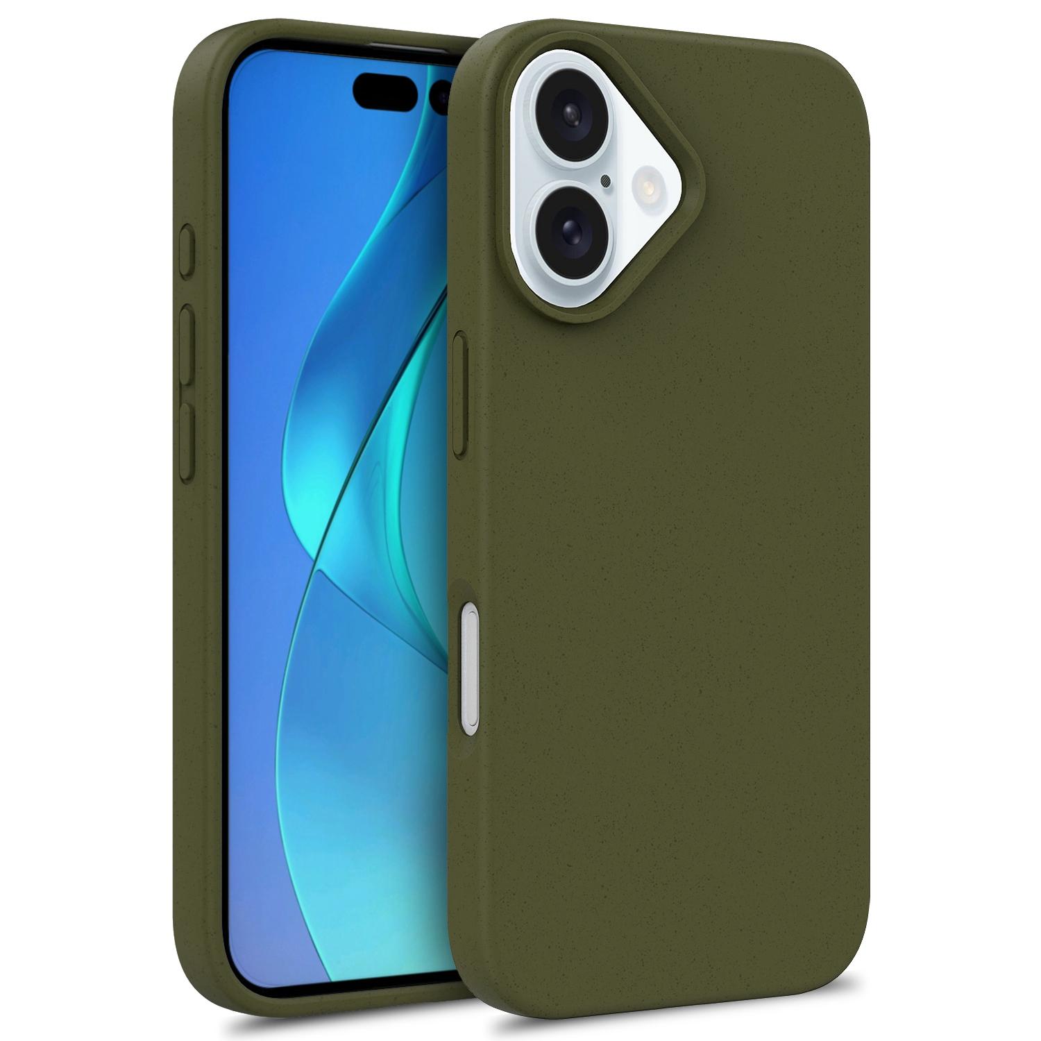 

For iPhone 16 Plus Case Wheat Straw+TPU Phone Cover Compostable Blackish Green