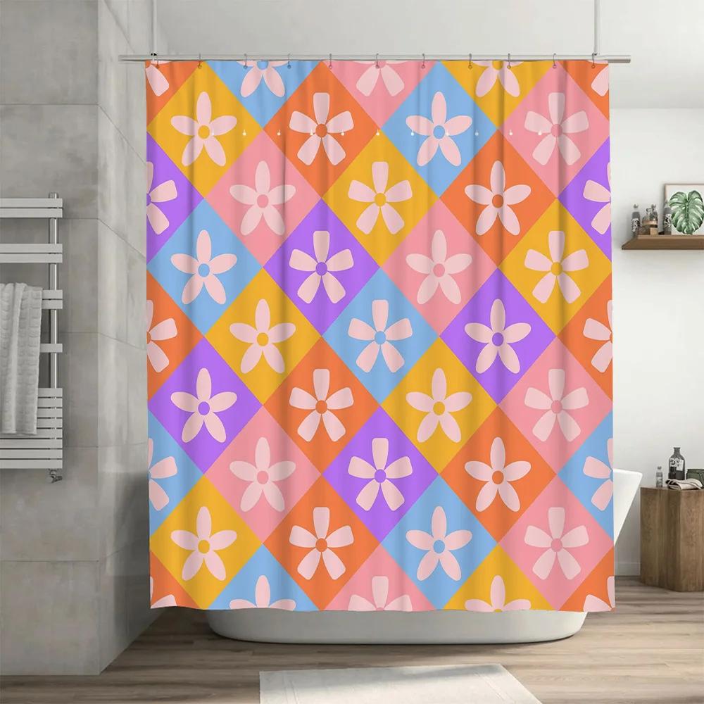 Vintage Bathroom Shower Curtains with Flower Pattern Decorative Bathrooms Waterproof Fabric Shower Curtain Multi Color (Purple)