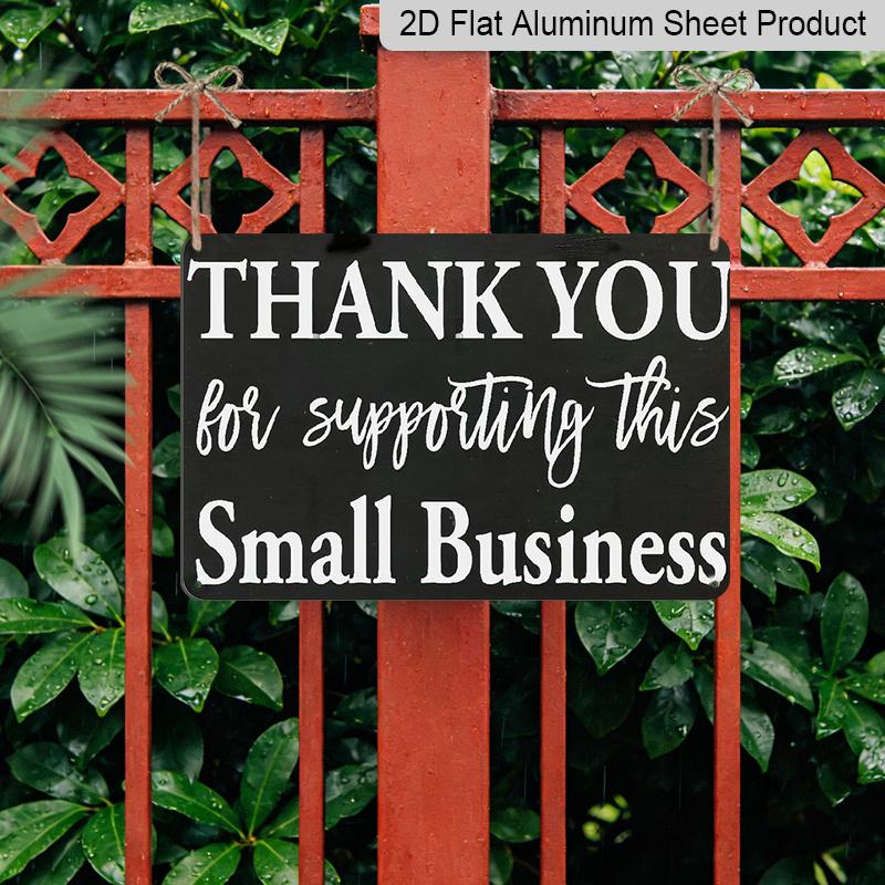 2D Flat, Small Business Thank You Sign - Elegant Cursive-like Font - Black & White Shop Decoration - Durable Aluminum Plaque - No Wiring Needed - for