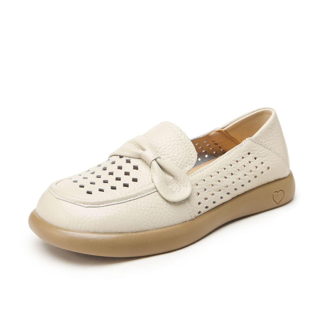 Summer Hollowed Out Soft Leather Shoes, Comfortable Soft Leather Surface, Soft Sole, Flat Bottomed Women's Leather Sandals
