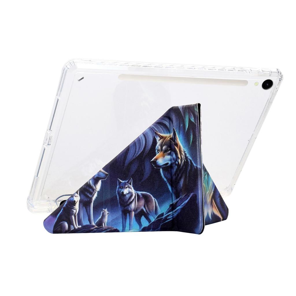 Tablet Case For Samsung Galaxy Tab S10/S10 FE/S9/S9 FE,Y-Fold Stand Pattern Print Leather+Clear Acrylic Cover with Pencil Holder