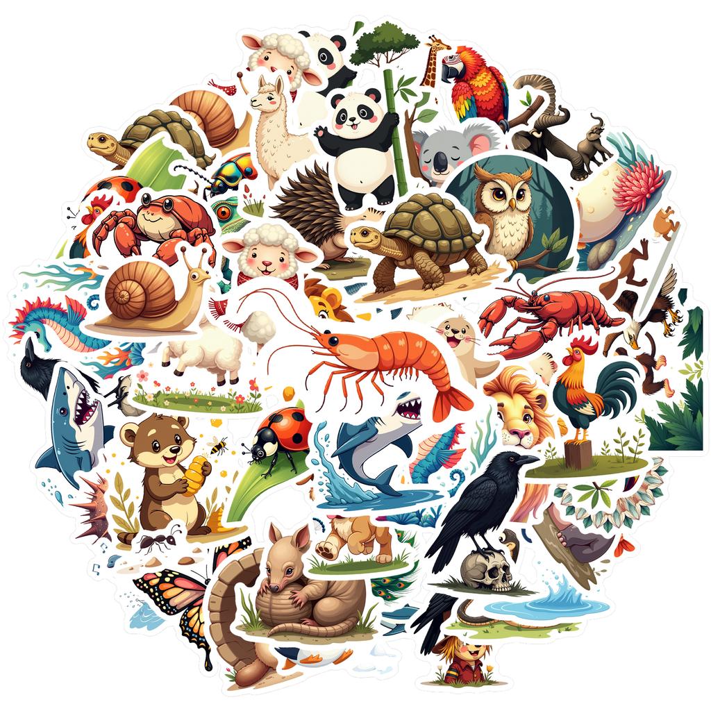 35-70pcs Animal World Stickers From Sea To Land Adorable Stickers Diy Travel Luggage Fridge Laptop Graffiti Sticker