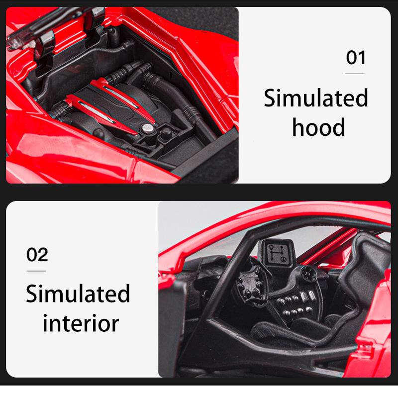 Modellauto aus Druckguss im Maßstab 1:32, Modellauto 488, zurückziehbares Spielzeugfahrzeug mit Ton und Licht für Kinder, Kleinkinder, Jungen und Mädchen, Geschenkkollektion