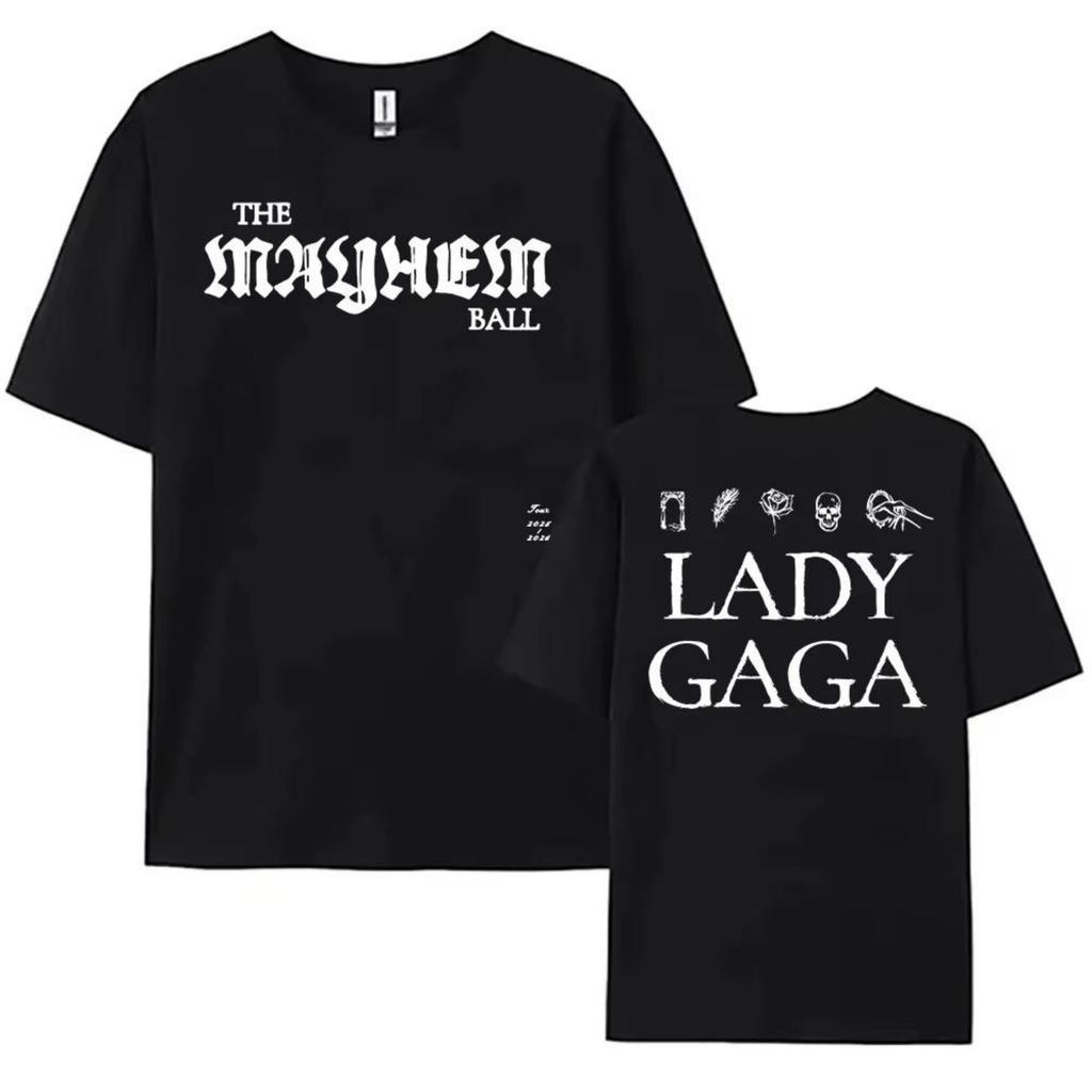 Lady Gaga The Mayhem Ball Tour 2026 Grafik 100% Baumwolle Unisex Shirt Y2k Hip Hop Stil Sommer Herren Kurzarm T-Shirt Fan Geschenk