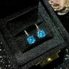 Rose Cut Sea Blue Octagon Flash Diamond Necklace Pendant Open Ring Stud Earrings Bracelet