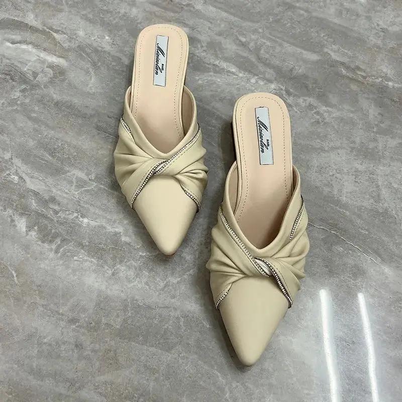 

Fashion Rhinestone Women s Slippers and Ladies Sandals Soft Leather Slides Waterproof Korea Style On Offer Shoe 2025 Trend Casual Shoes 40