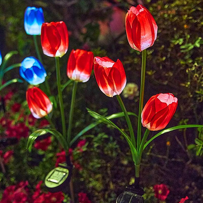 LED solar tulip ground mounted outdoor rainproof courtyard decorative light 3 heads of yellow теплый белый