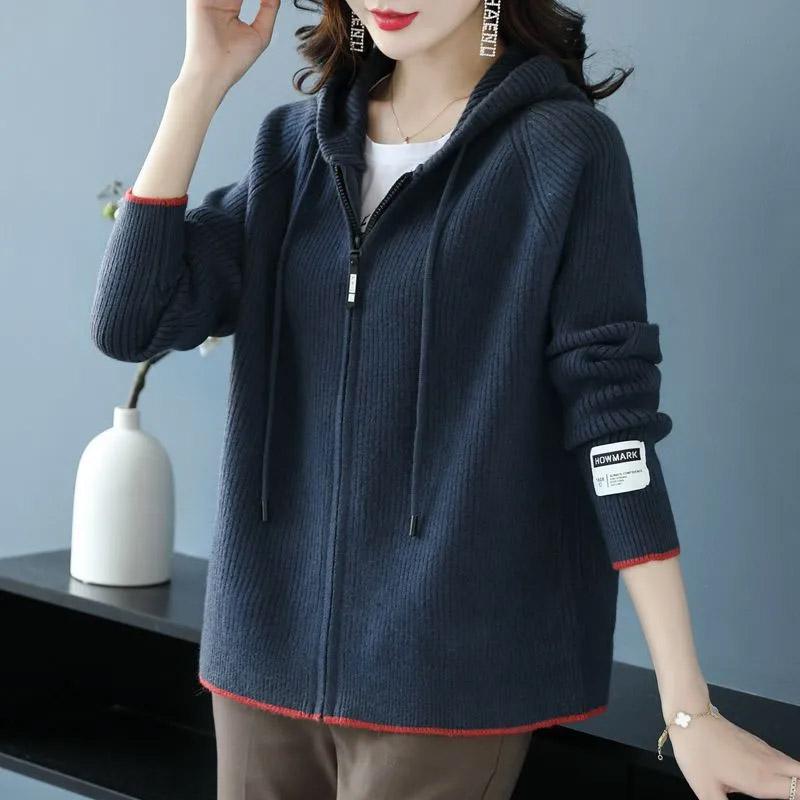 Sweaters Coat Cardigan for Women Autumn Winter Large Size Loose Long Sleeve Knit Cardigan Hooded Sweaters Jacket