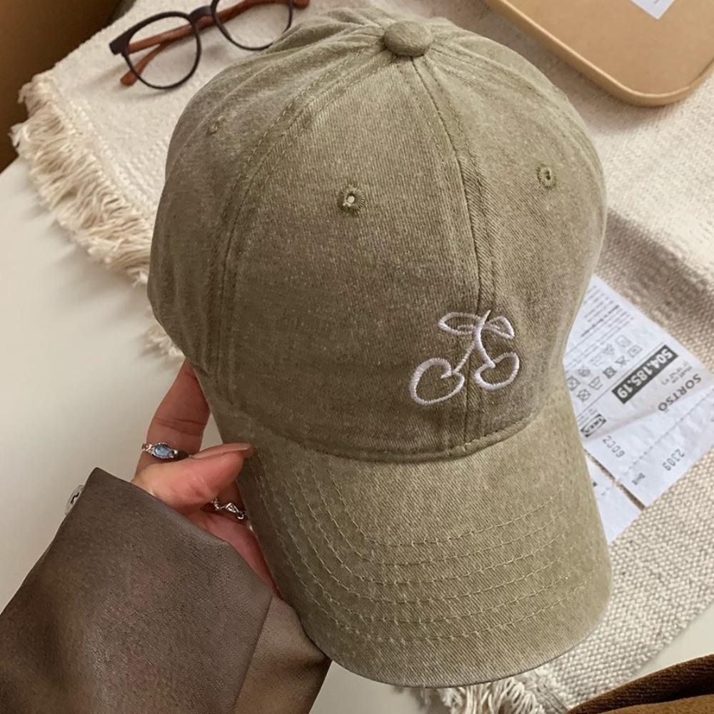 Embroidered Peaked Cap Solid Color Sunscreen Sun Hat Cute Cherry Baseball Cap  Hiking