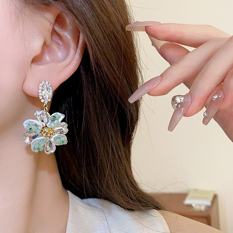 Flower Oval Earrings Fashionable French Niche Design Earrings Summer Daily Versatile Light Luxury Earrings