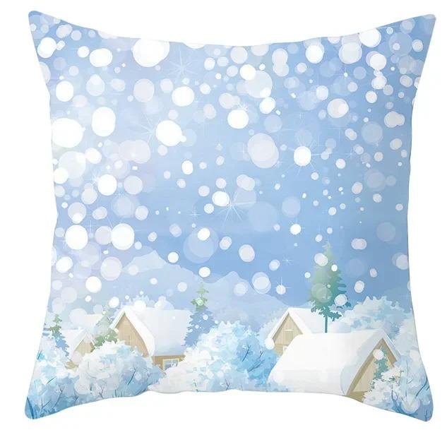 Winter Blue Christmas Pillowcase Home Snowflake Snowman Tree Pillowcase Home Decoration Cushion Cover