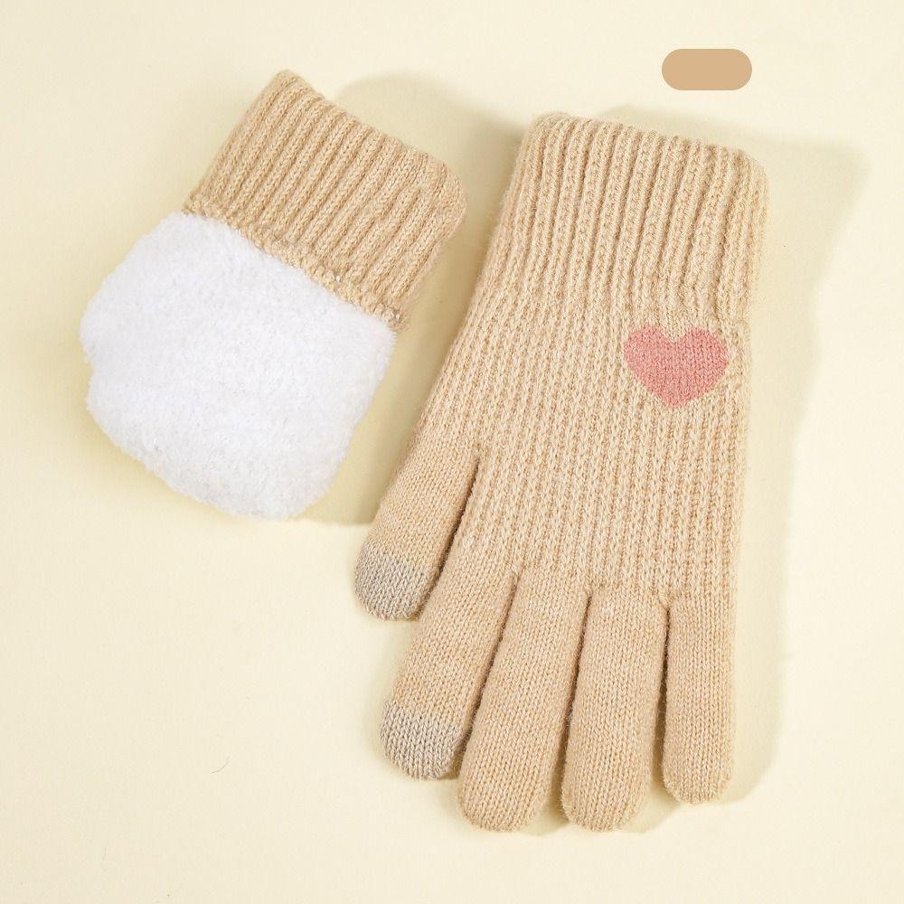 Women's Knitted Gloves Winter Velvet Thickened Warm Gloves Solid Color Touchscreen Gloves