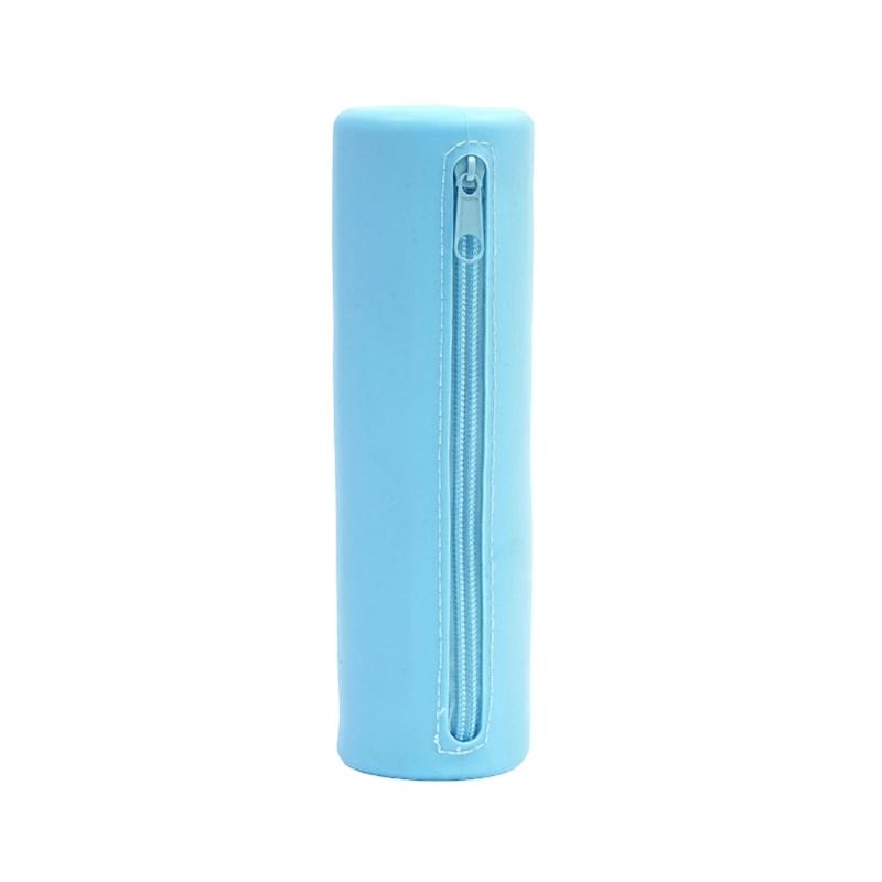 Cylindrical Pen Storage Bag Waterproof Silicone Pencil Case Large Compartment Zippered Pencil Pouches For Student