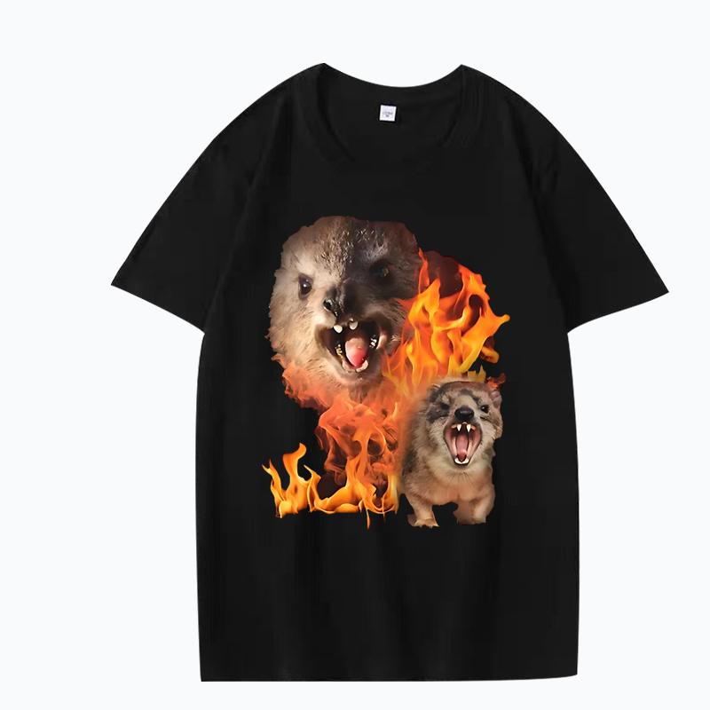 Funny Rock Hyrax Fire Meme Tee Shirt Men Women 100% Cotton Manga Short Sleeve Classic Summer Cute Kawaii Unisex Plus Sizetops