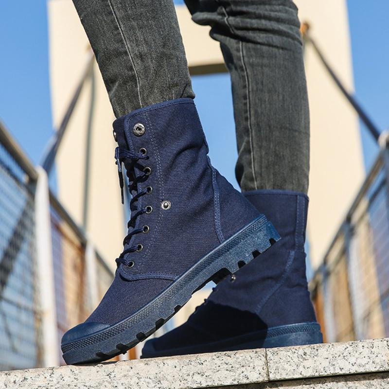 Men's Fashion Canvas Shoes Spring and Autumn Outdoor Shoes Thick-soled High-top Shoes Cuff Shoes Fashion Sports Shoes