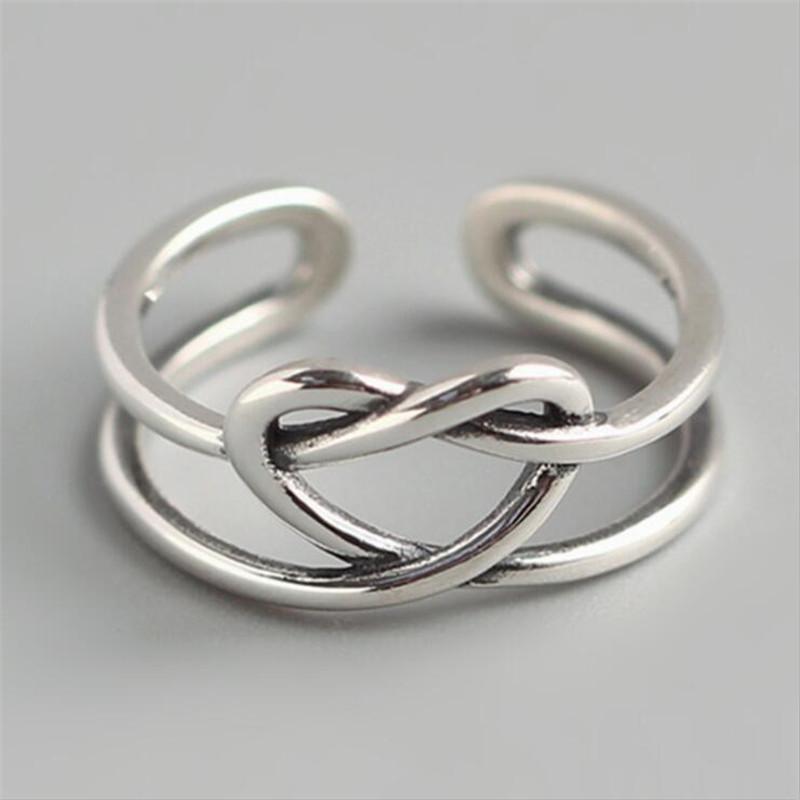 Double-layer Braided Love Personality Distressed 925 Sterling Silver Jewelry Line Heart-shaped Opening Rings TYB567 серебряный