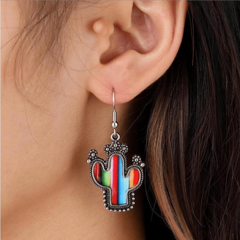 Creative Retro Cactus Lace Earrings Colorful Dripping Oil Cactus Ear Accessories