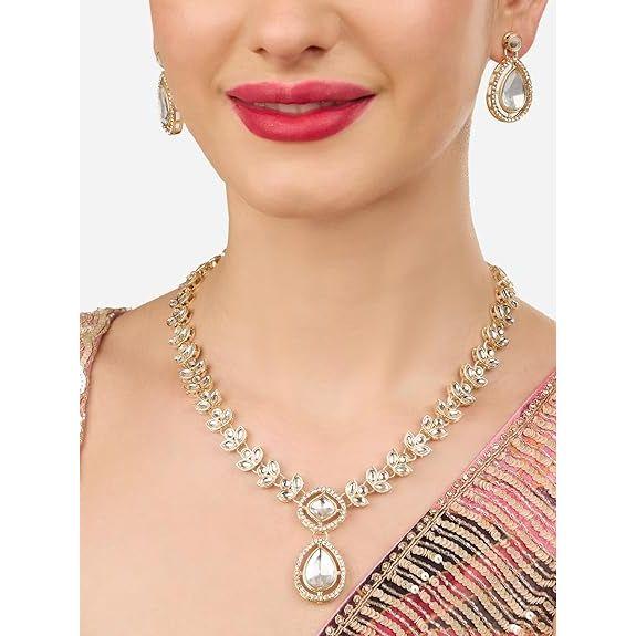 Gold Tone Dazzling Stones Austrian Diamonds Embellished Necklace & Earring Set For Women
