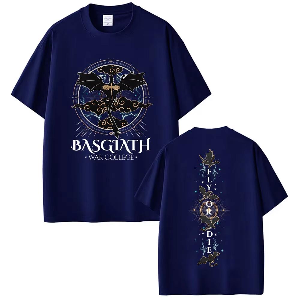 Basgiath War College Fourth Wing Tops T Shirt Dragon Rider Vintage pure Cotton Tshirts Mens Clothing Short Sleeve T Shirt