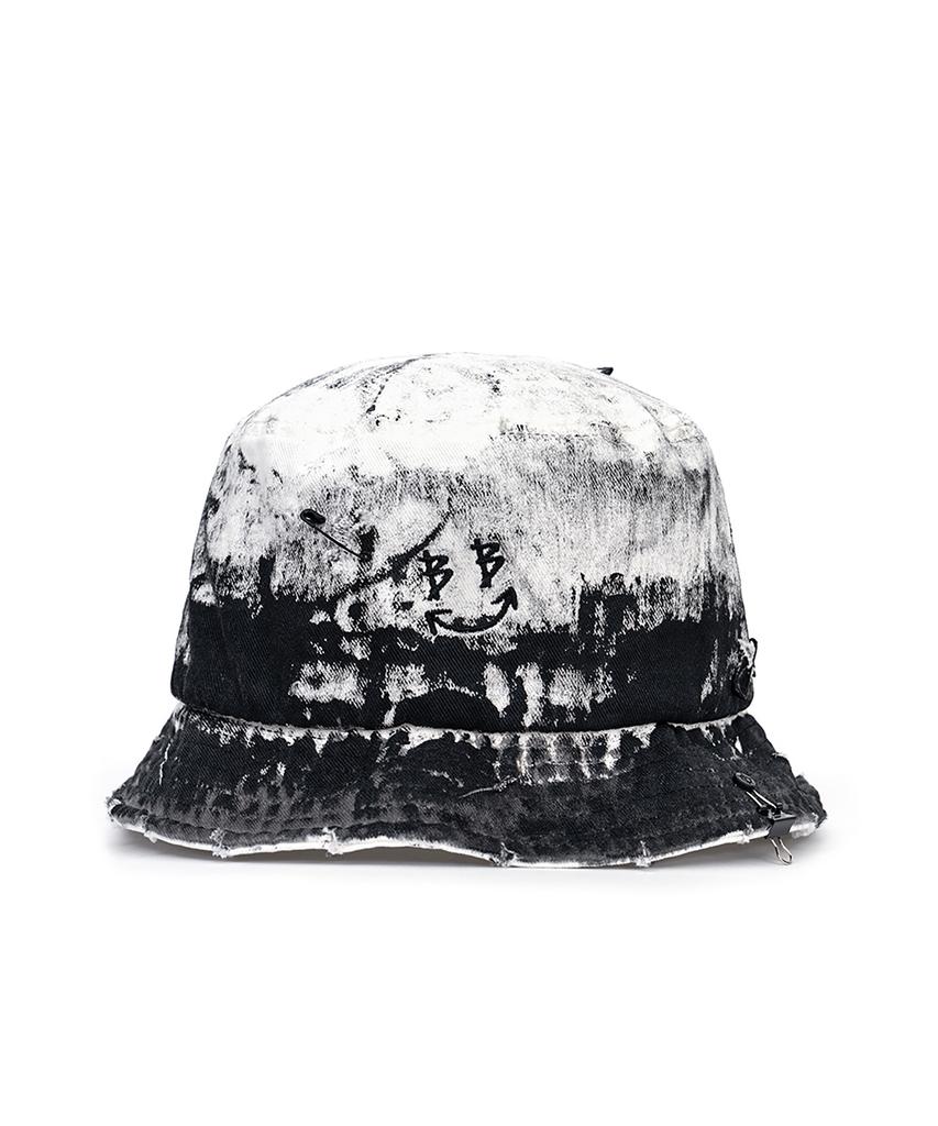 BLACKBLOND Vividi Smoke Painted Custom Denim Bucket Hat (White)