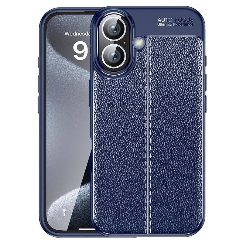 

For iPhone 16 Plus Case Litchi Texture TPU Back Phone Cover Blue