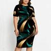 Women Plus Size Halloween Printed Round Neck Short Sleeve Asymmetric Top Fitted Skirt Two Piece Set