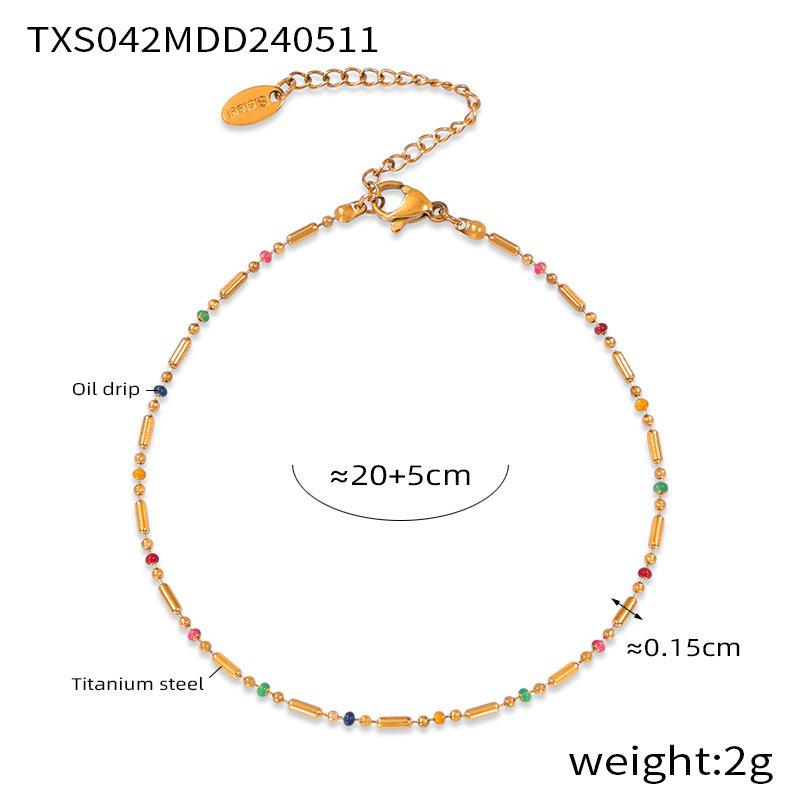 Sweet Wind Color Mini Design Oil Drop Round Bead Necklace Women'S Simple Gold Anklet Bracelet Titanium Steel Set