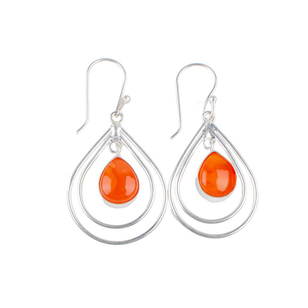 925 Sterling Silver Carnelian Gemstone Jewelry Handcrafted Dangle Earrings 2.00" EE-34-29