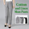 Women's High-Waist Cotton-Linen Summer Pants: Stylish, Elastic, Straight Fit for Middle-Aged and Elderly