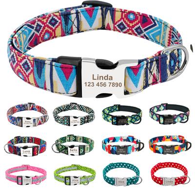 Collier de chien gravé personnalisé, étiquette de chien en Nylon personnalisée, plaque signalétique imprimée pour chiot et chat, colliers d'identification pour petits et grands chiens