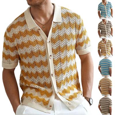 Camisa de Punto para Hombre Botones Manga Corta Cuello Camisero Camisa de Golf