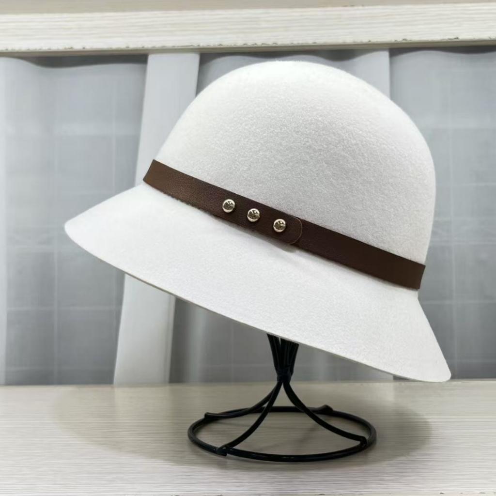 Hat women's autumn and winter fashion versatile autumn and winter wool hat wavy edge wool bucket hat winter British bowler hat