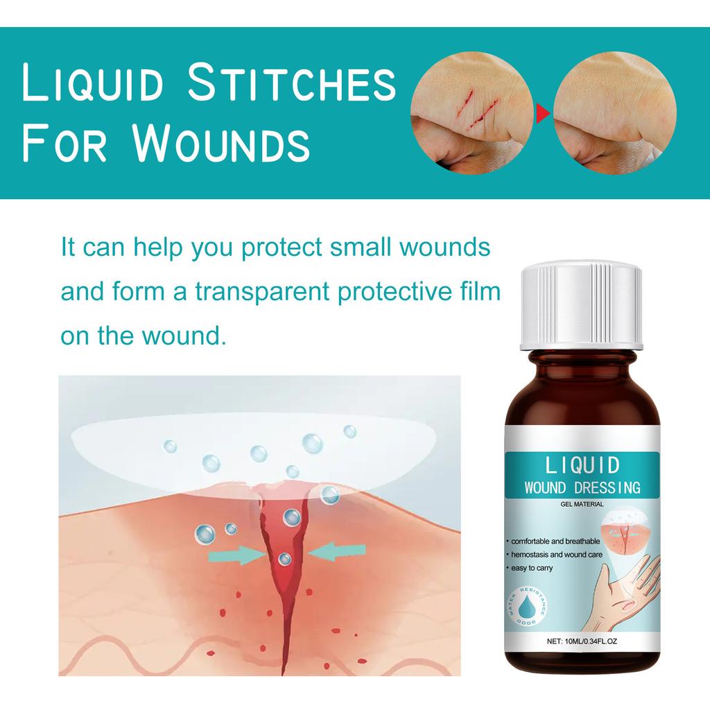 Wound Relief Gel, Liquid Wound Suture Glue, Isolate And Keep Dry 10ml