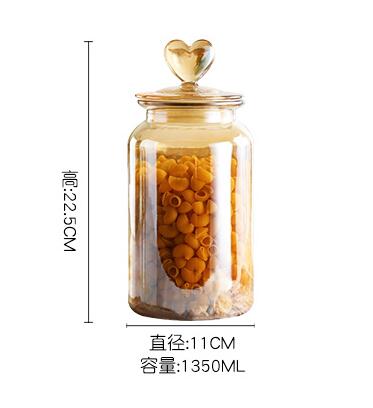 Amber Glass Sealed Jar Storage Bottle with Lid Large Capacity Transparent Heart-shaped Coffee Bean Storage Jar Kitchen Container