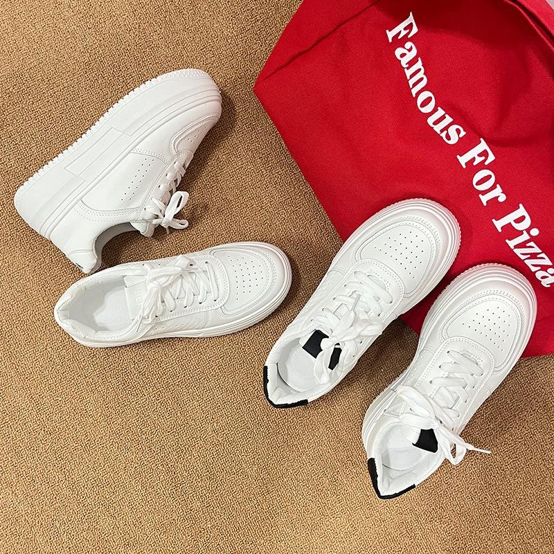 Platform White Shoes Autumn New Retro Student Height Increase Solid Color Round Head Casual Sports Shoes