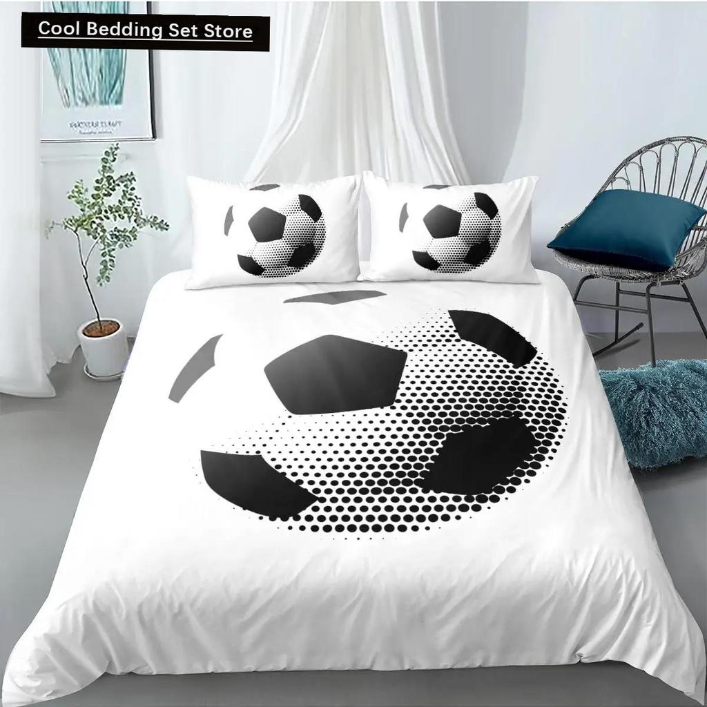 Soccer Duvet Cover Set FootBall and Old Plaster Wall Damage Destruction Punching Bedding Set Teens Queen Polyester Quilt Cover