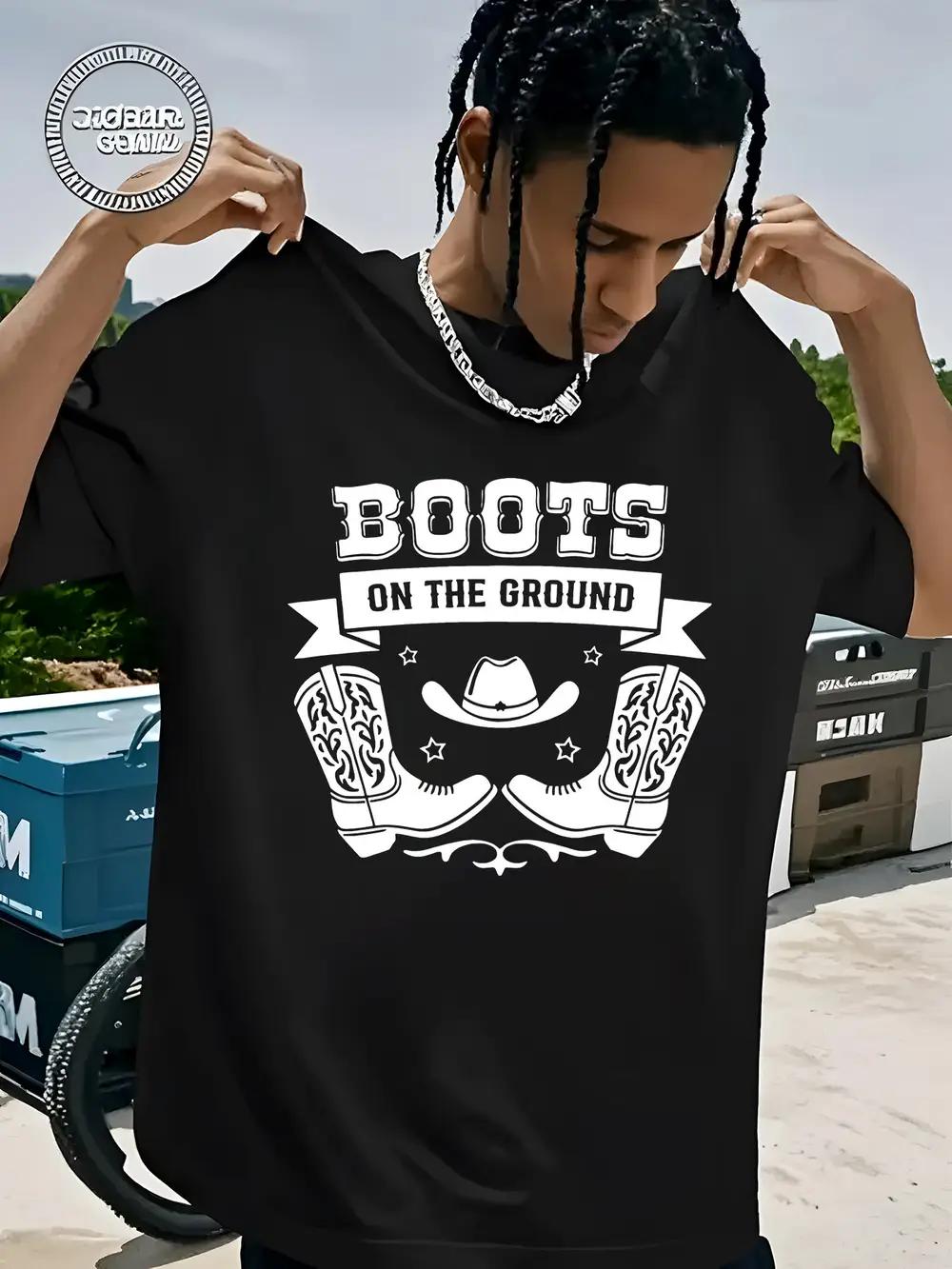 Casual Boots on the Ground Graphic T-shirt - Lightweight Crew Neck Short Sleeve L