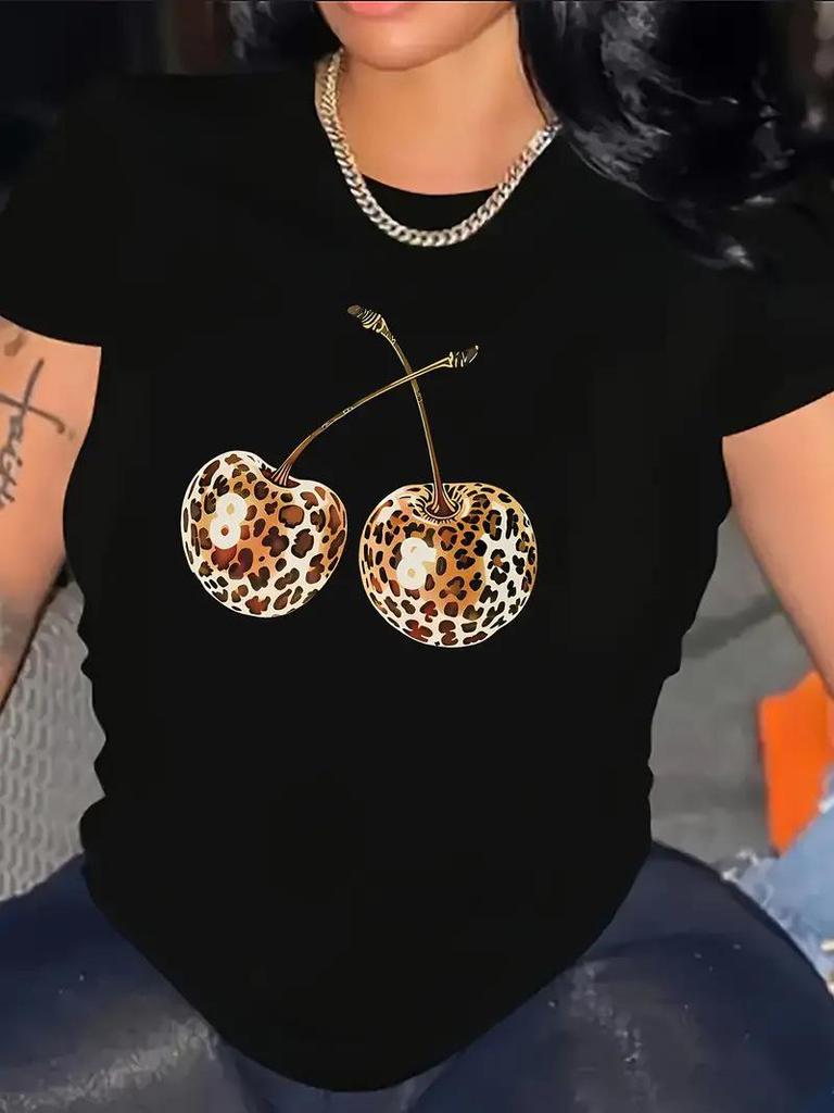 Women's Cherry Print Short-Sleeve Top with Free Shipping