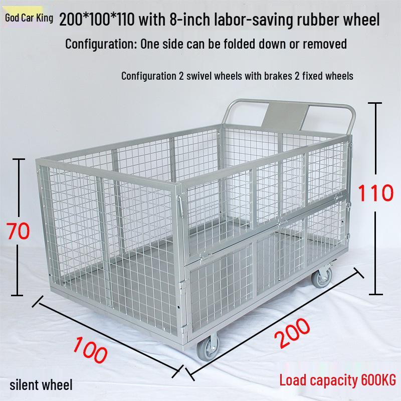 Silent Cage Trolley with Fence for Warehouse and Supermarket Logistics