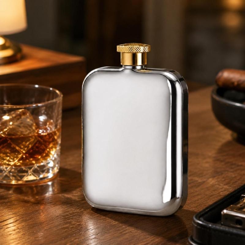 6Oz Stainless Steel Pocket Hip Flask with Mirror Silver Finish, Portable Liquor Bottle for Adult Travel Storage, Gatherings, and Everyday Carrying